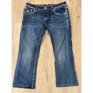 Rock Revival Laken Straight Jeans Men’s 36x28 Dark Wash Embroidered Pockets